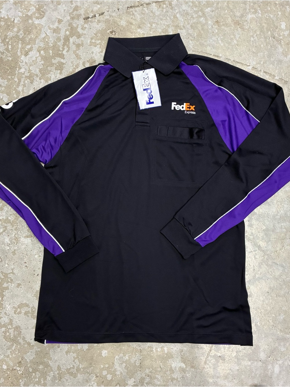 Stan Herman FedEx Express Black Polo Shirt with Purple Accents Long Sleeve NEW
